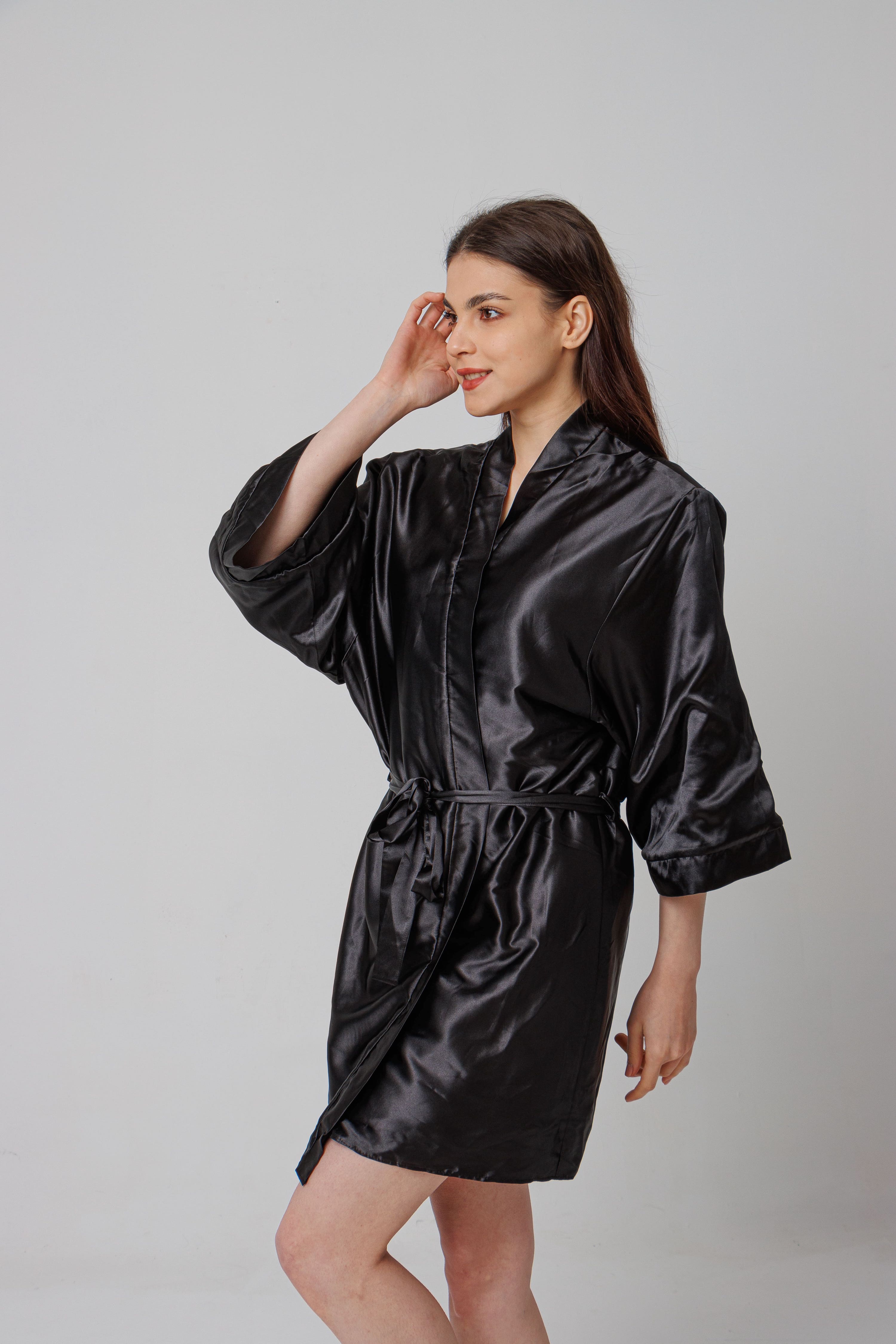 Black Fur Lined Satin Robe Shopfromsleekeg