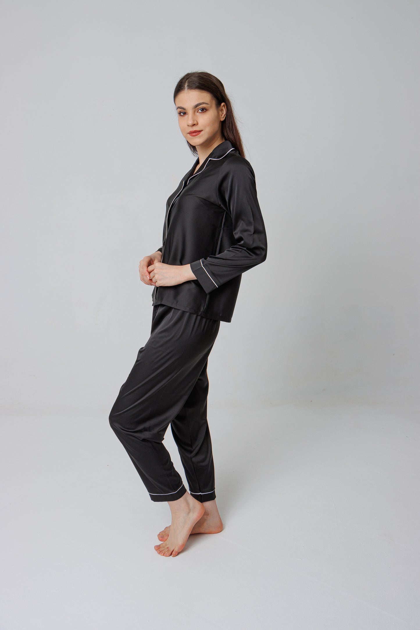 Black Satin Long Sleeve Pajama