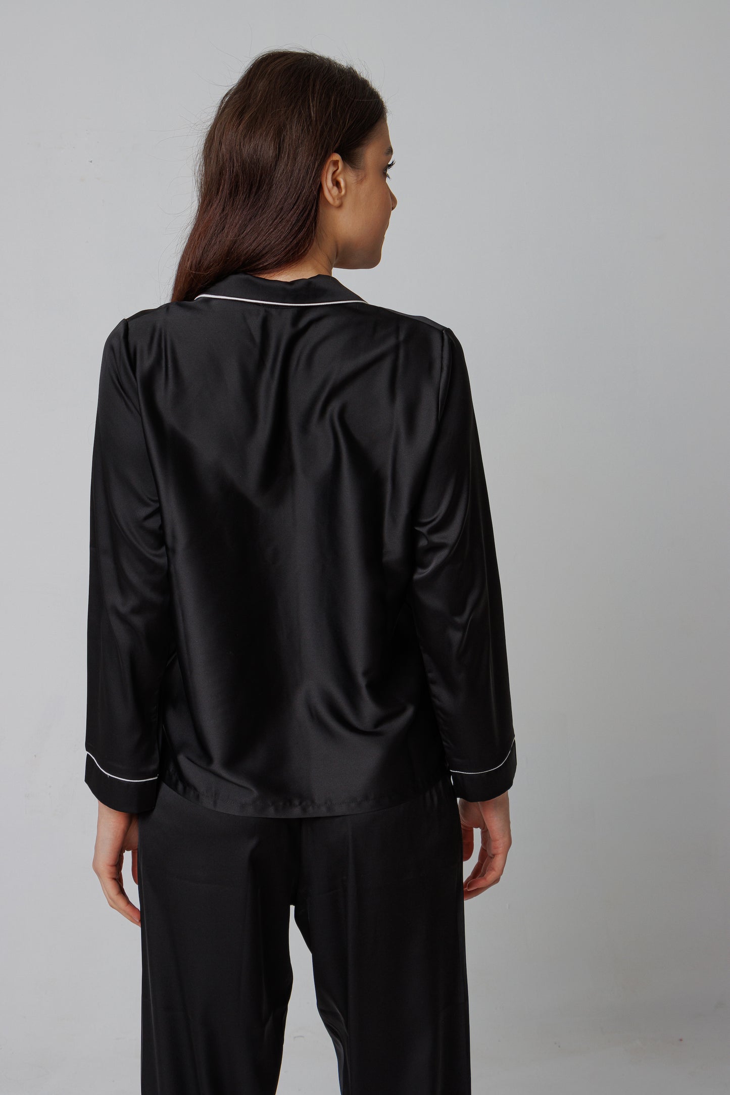 Black Satin Long Sleeve Pajama