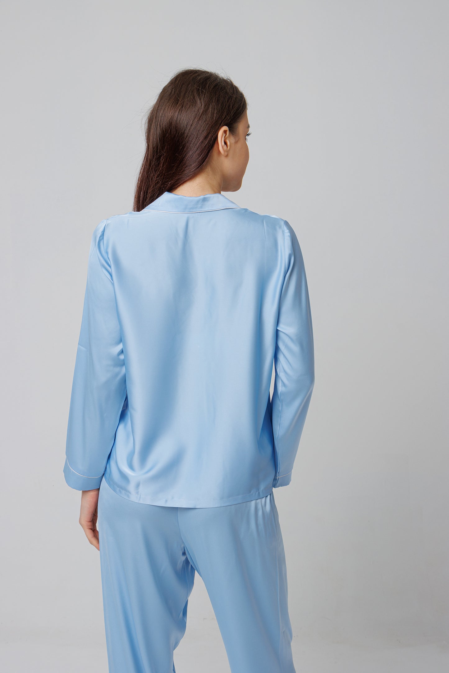 Blue Satin Long Sleeve Pajama