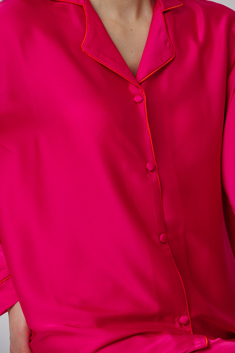 Fushia Satin Long Sleeve Pajama