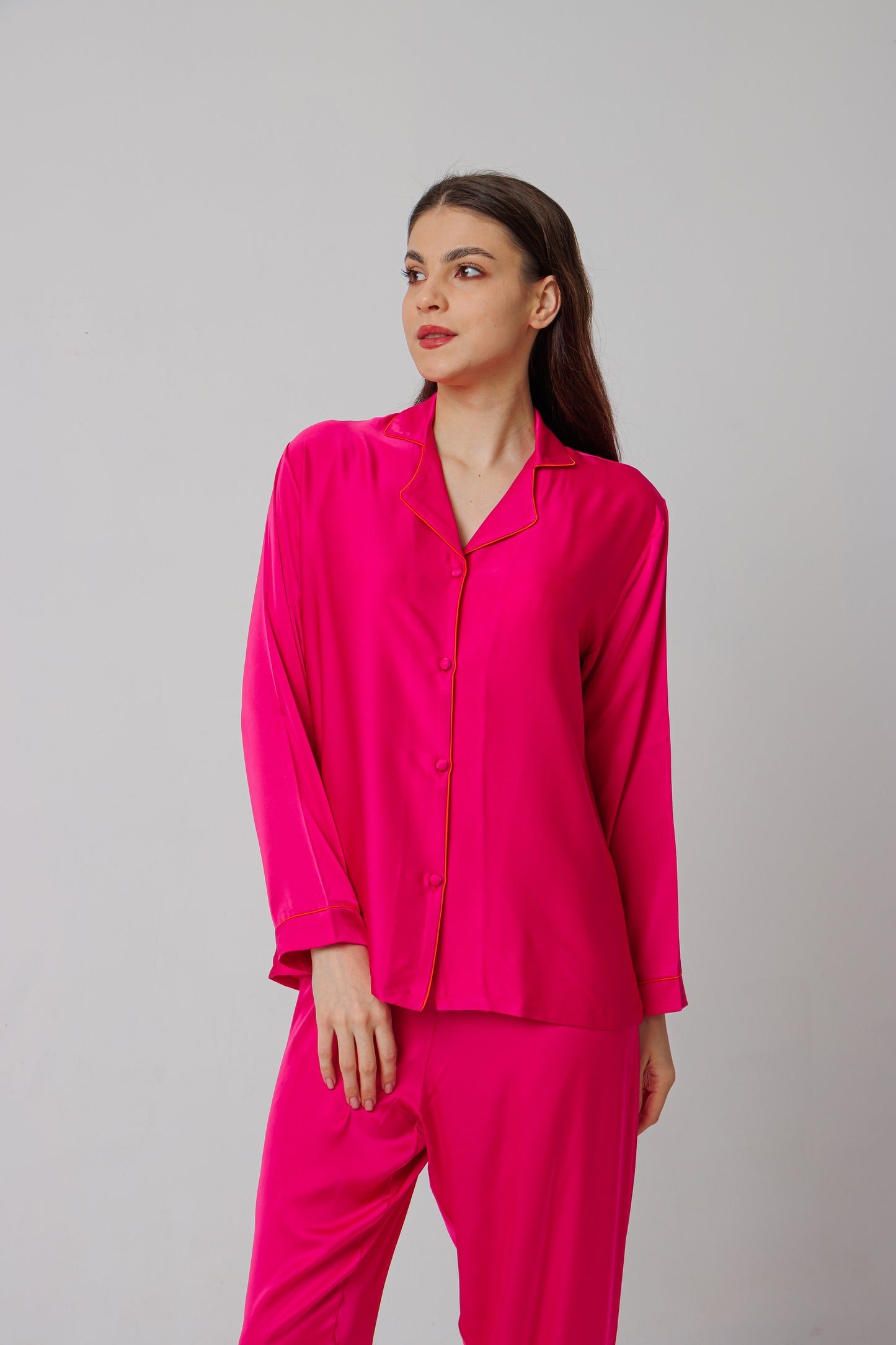 Fushia Satin Long Sleeve Pajama