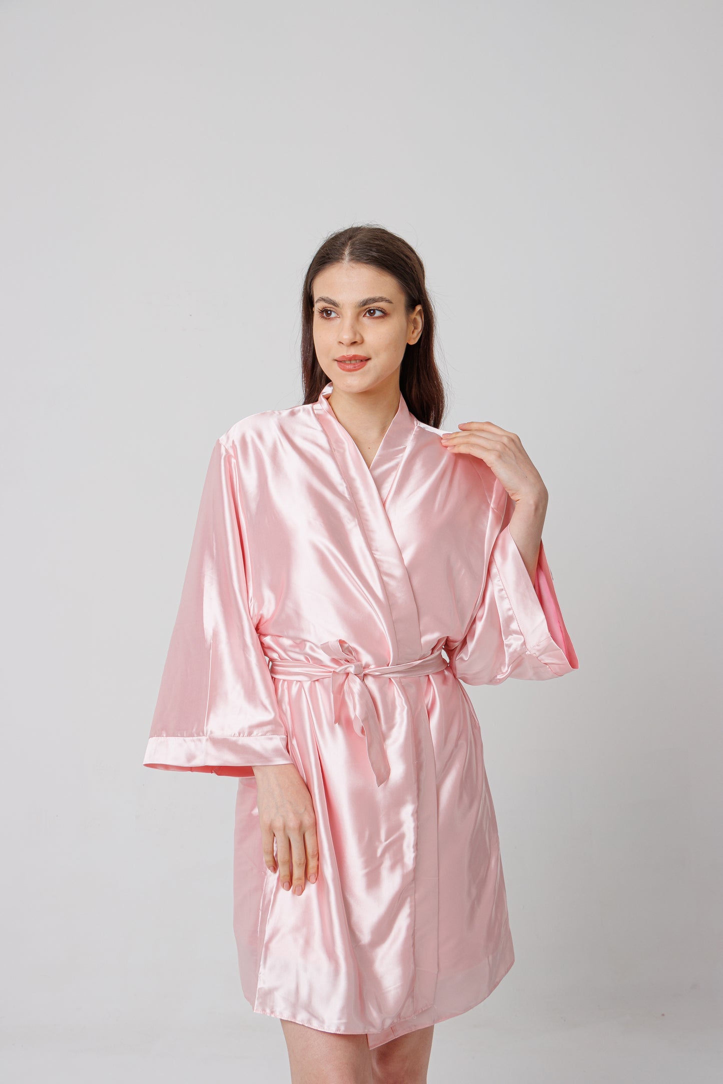 Pink Fur Lined Satin Robe