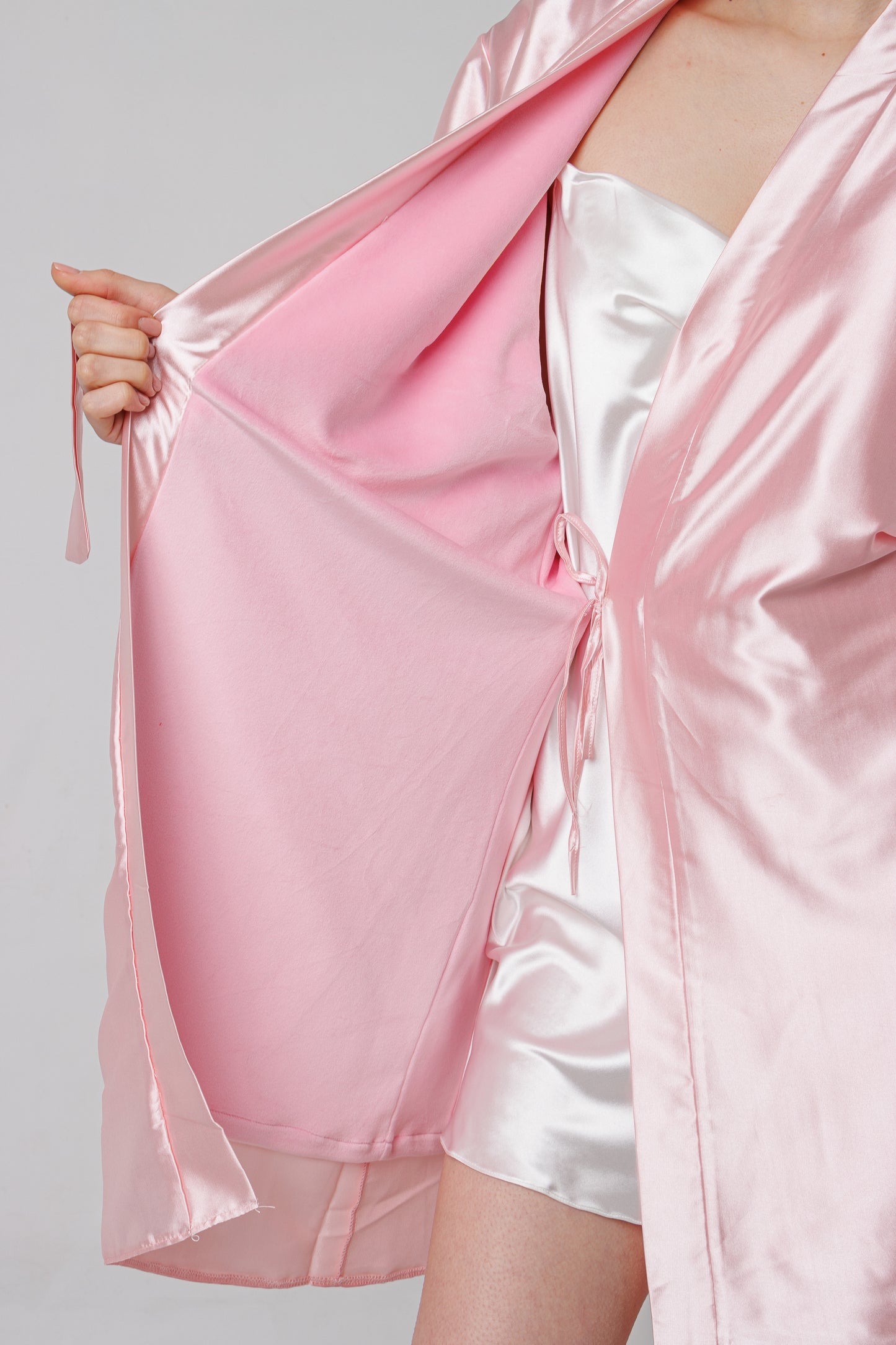 Pink Fur Lined Satin Robe