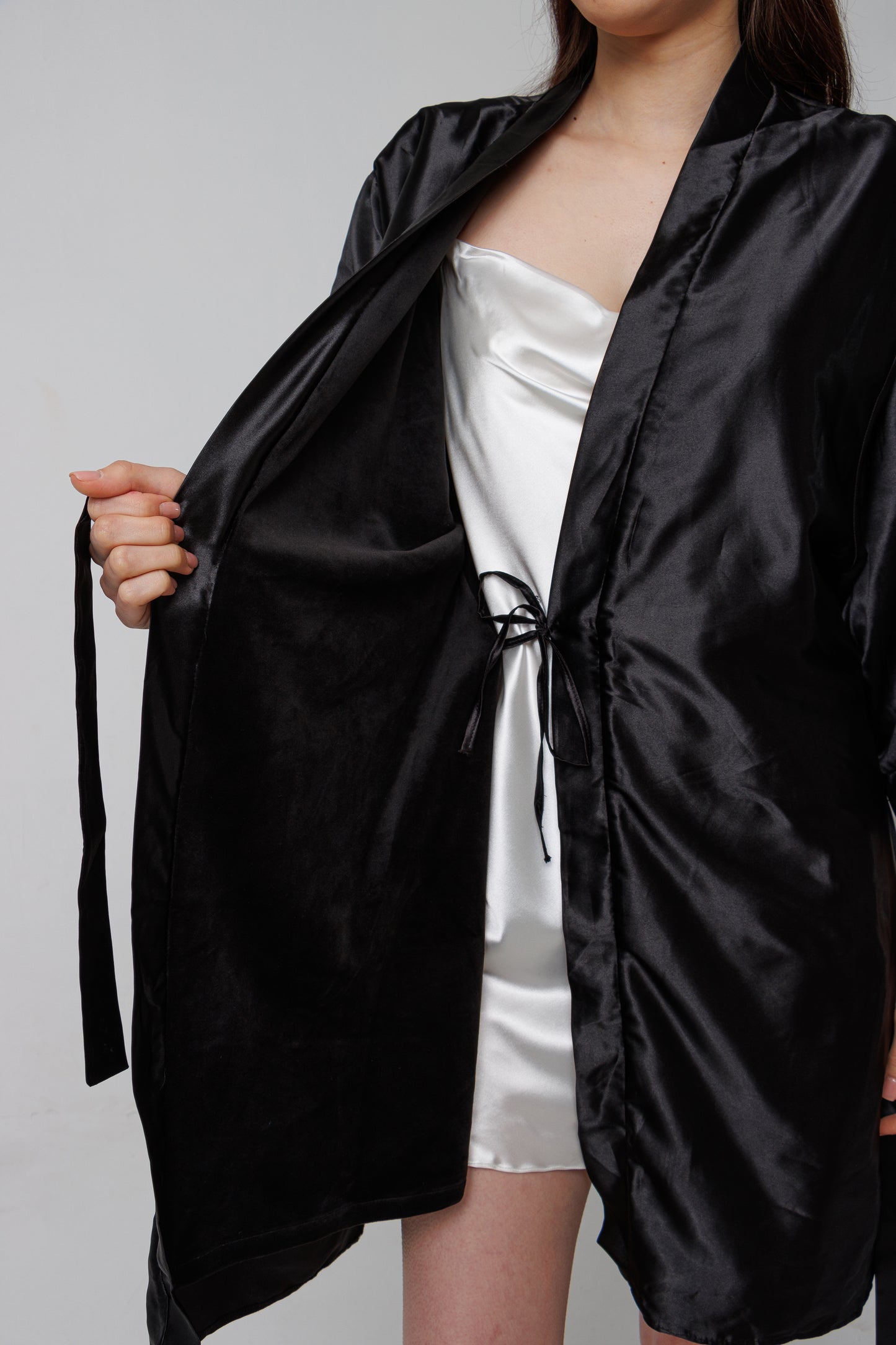 Black Fur Lined Satin Robe