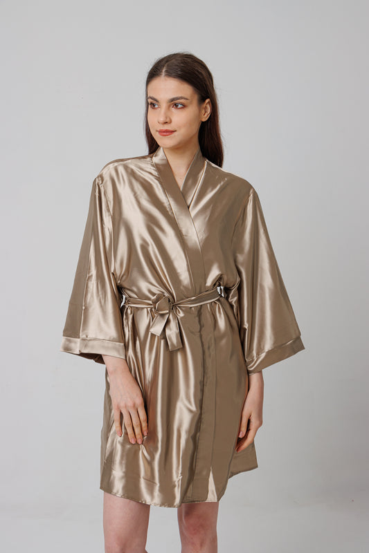 Champagne Fur Lined Satin Robe