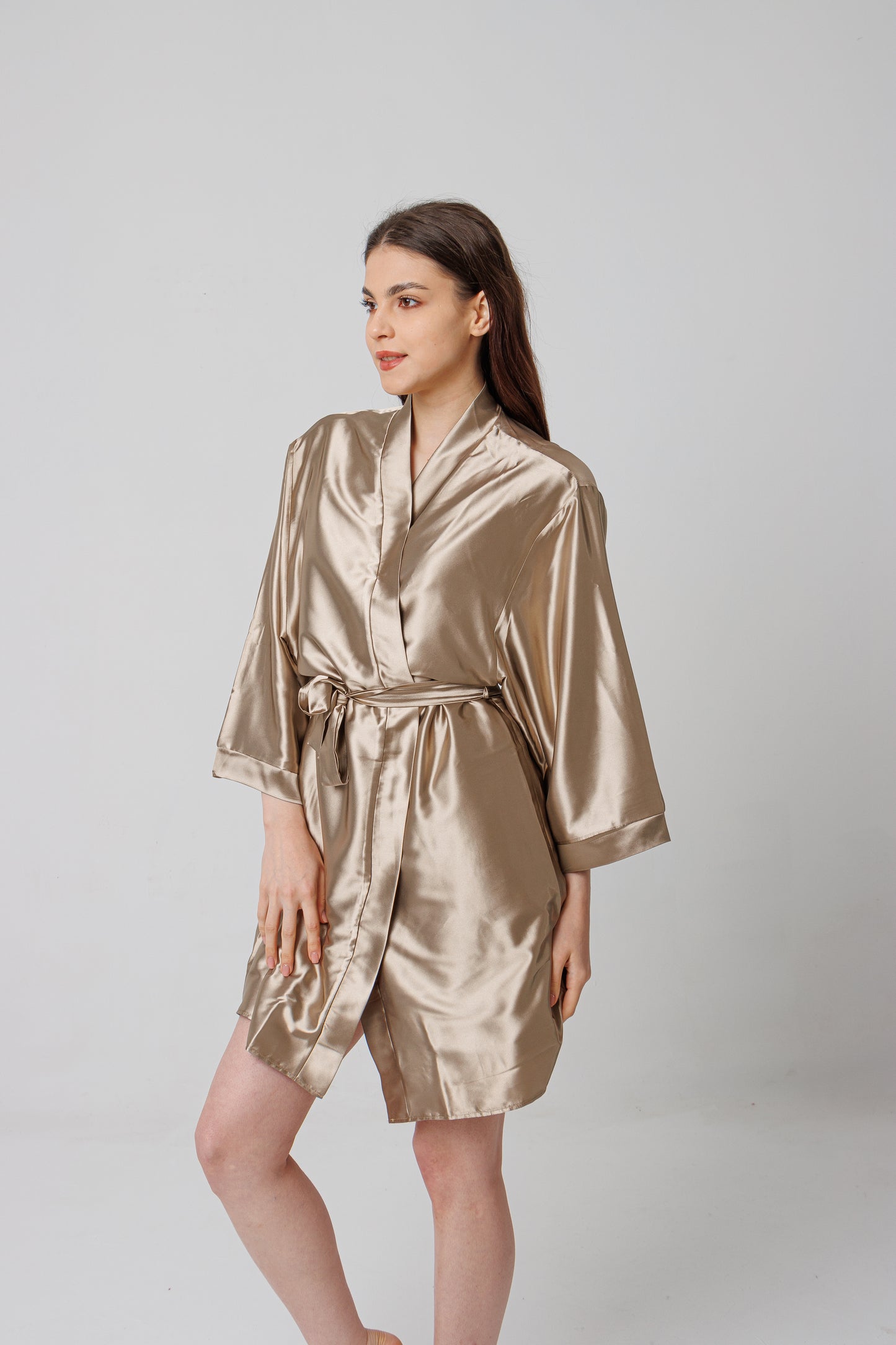 Champagne Fur Lined Satin Robe