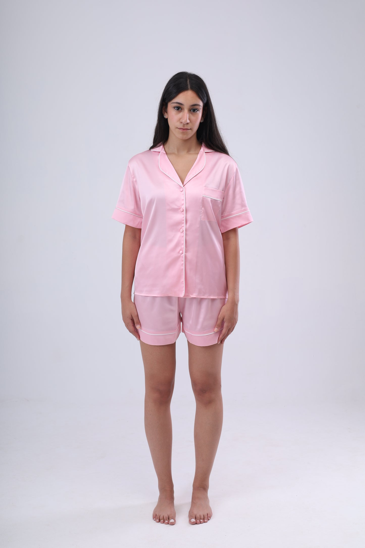 Pink Shirt and Short Satin Pajama Set