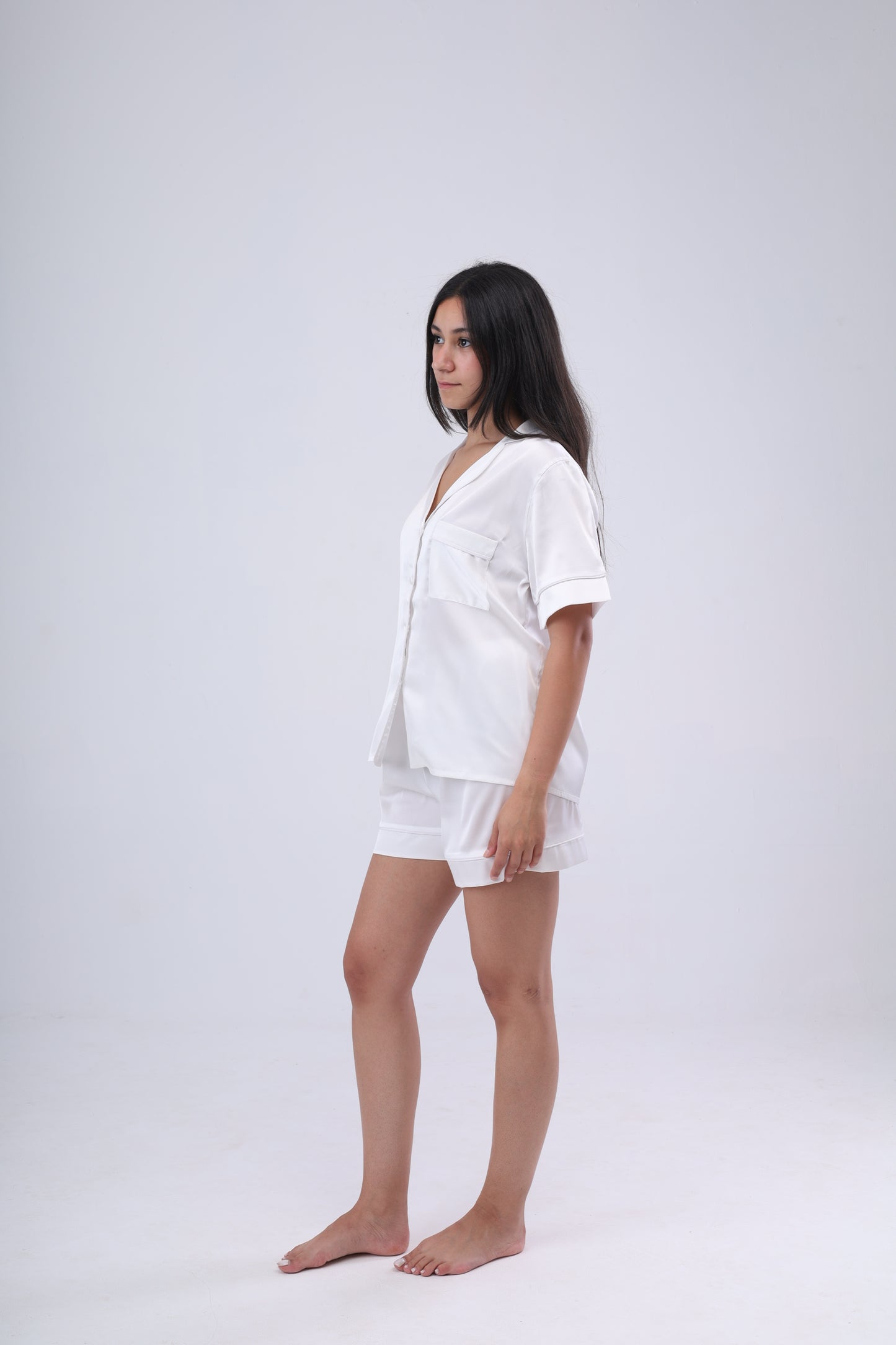 Ivory Shirt and Short Satin Pajama Set