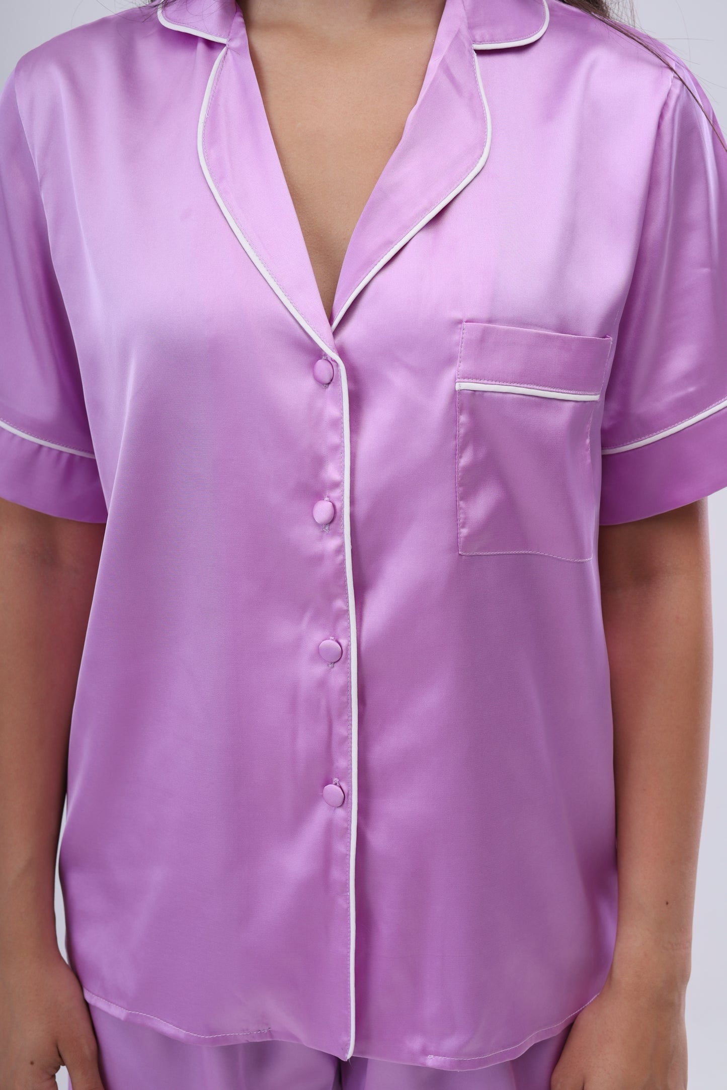 Pastel Purple Shirt and Short Satin Pajama Set