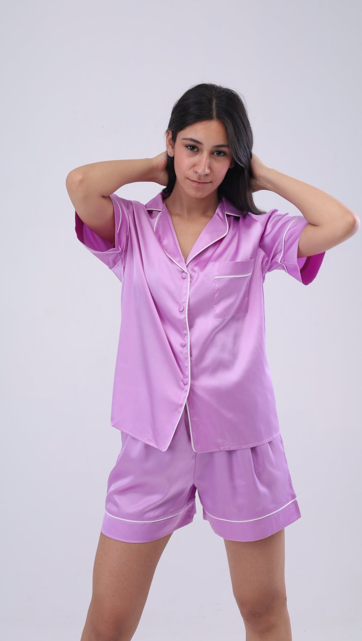 Pastel Purple Shirt and Short Satin Pajama Set