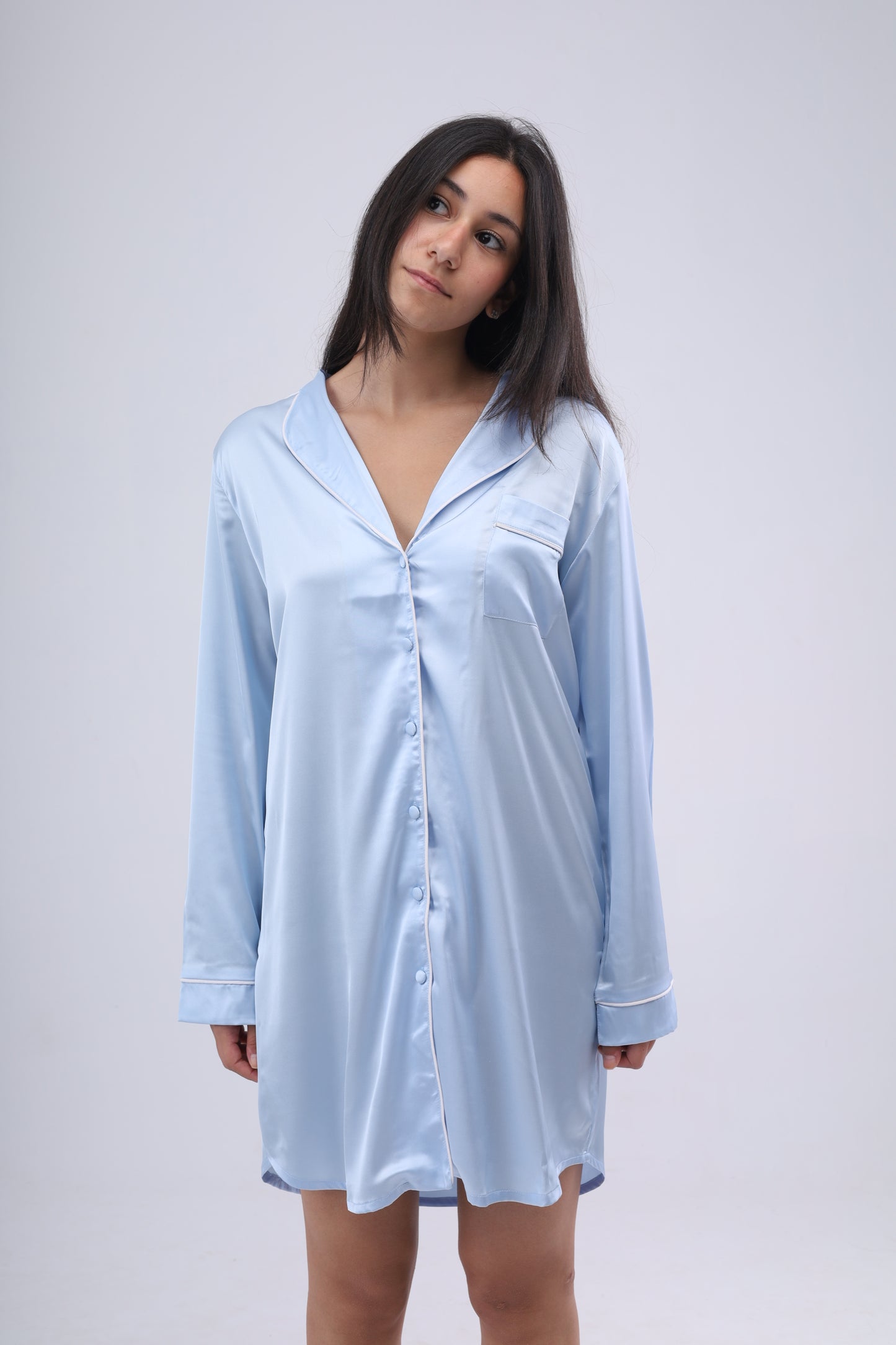 Pastel Blue Satin Night Dress