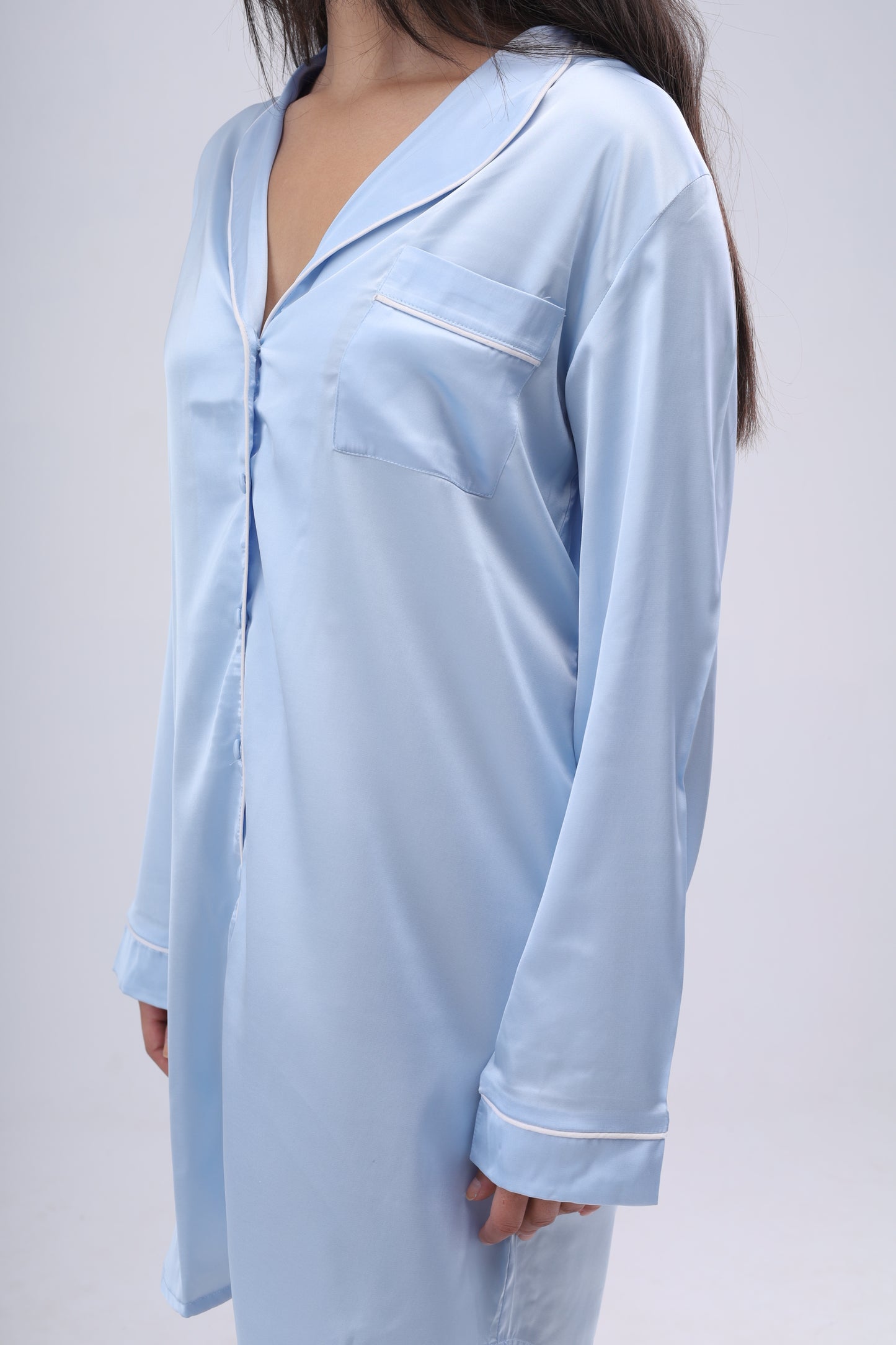 Pastel Blue Satin Night Dress