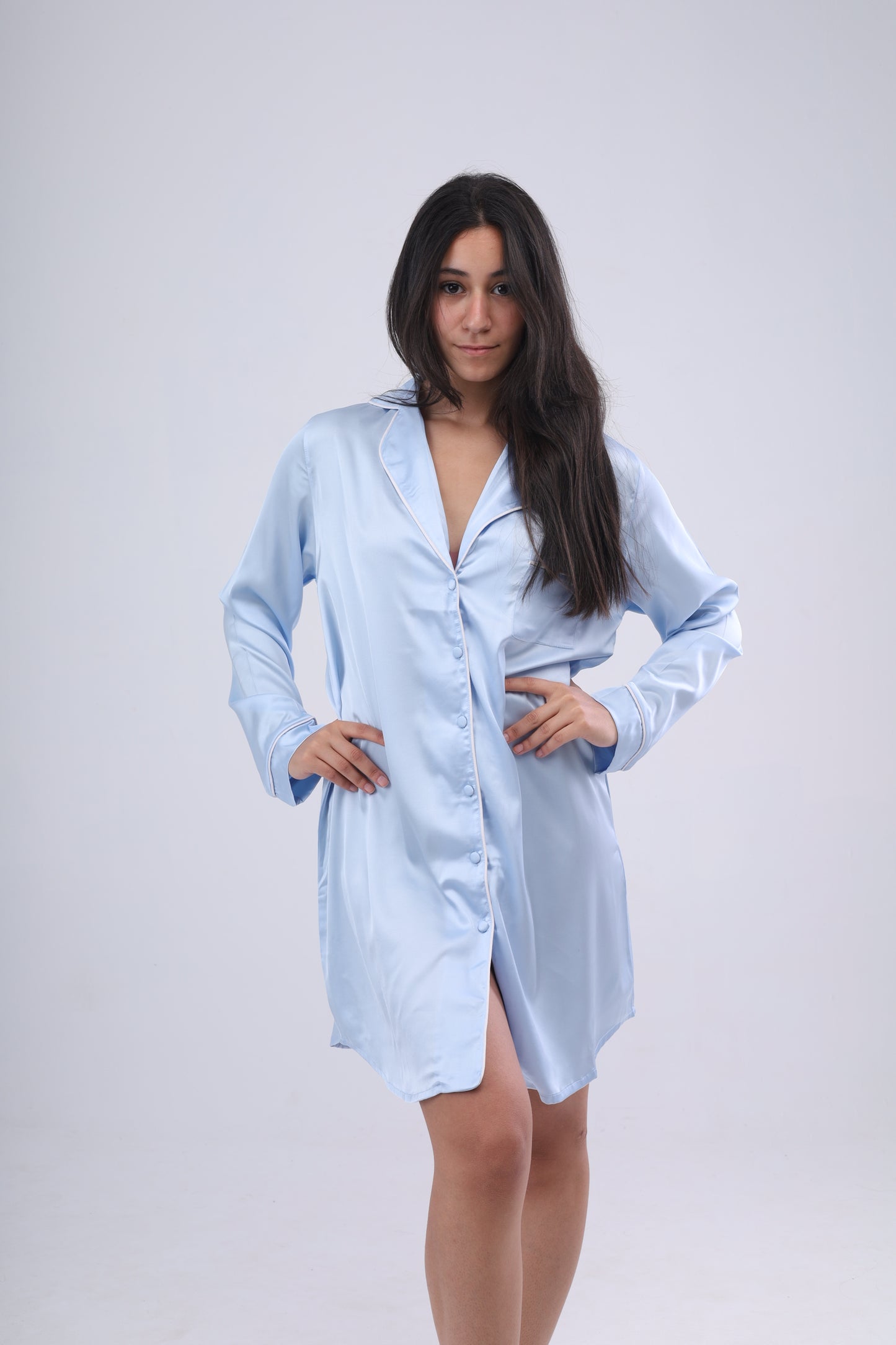 Pastel Blue Satin Night Dress