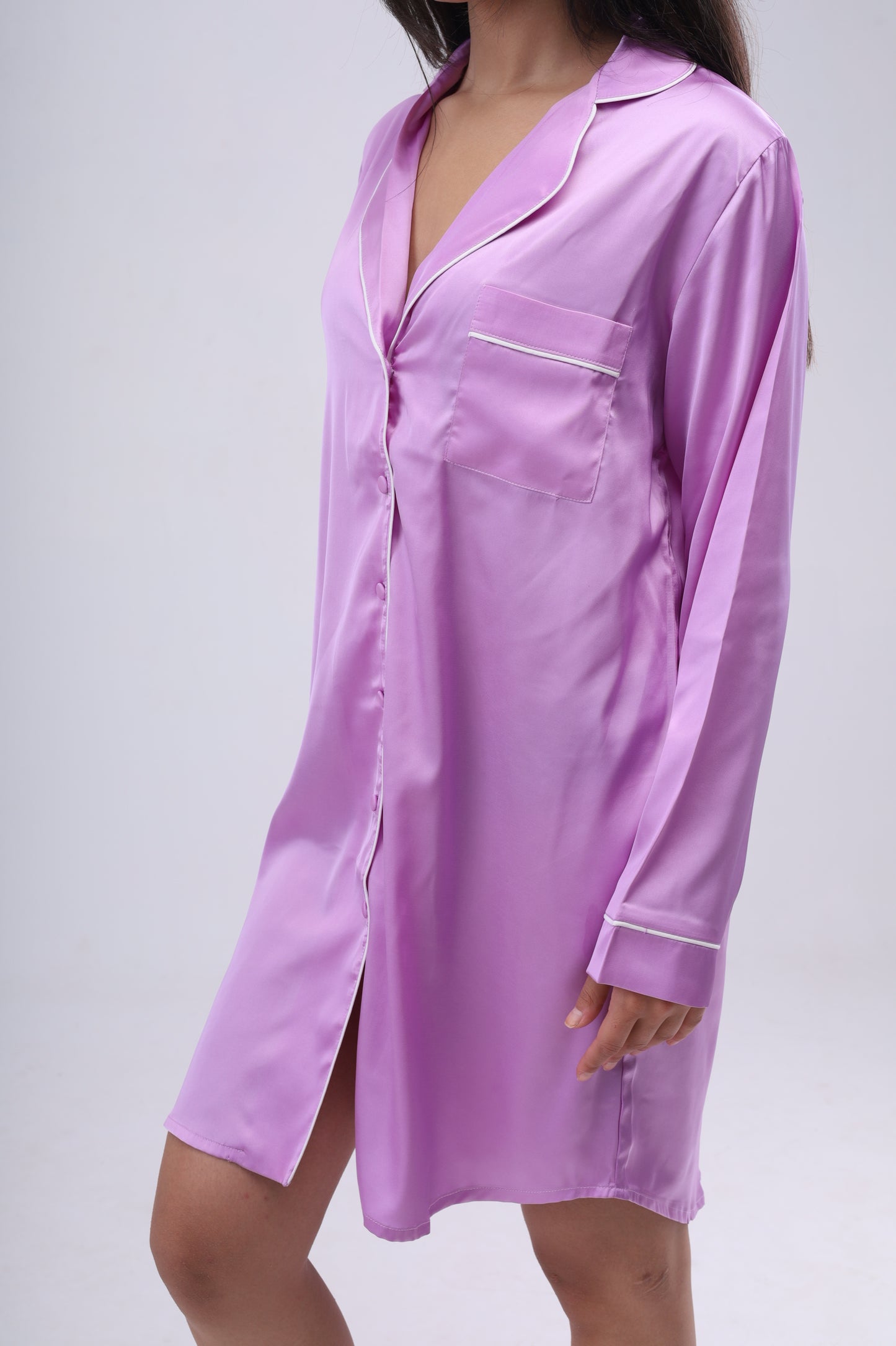 Pastel Purple Satin Night Dress