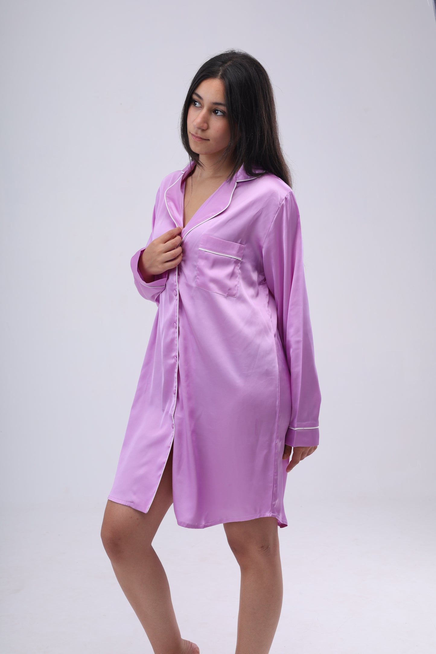 Pastel Purple Satin Night Dress