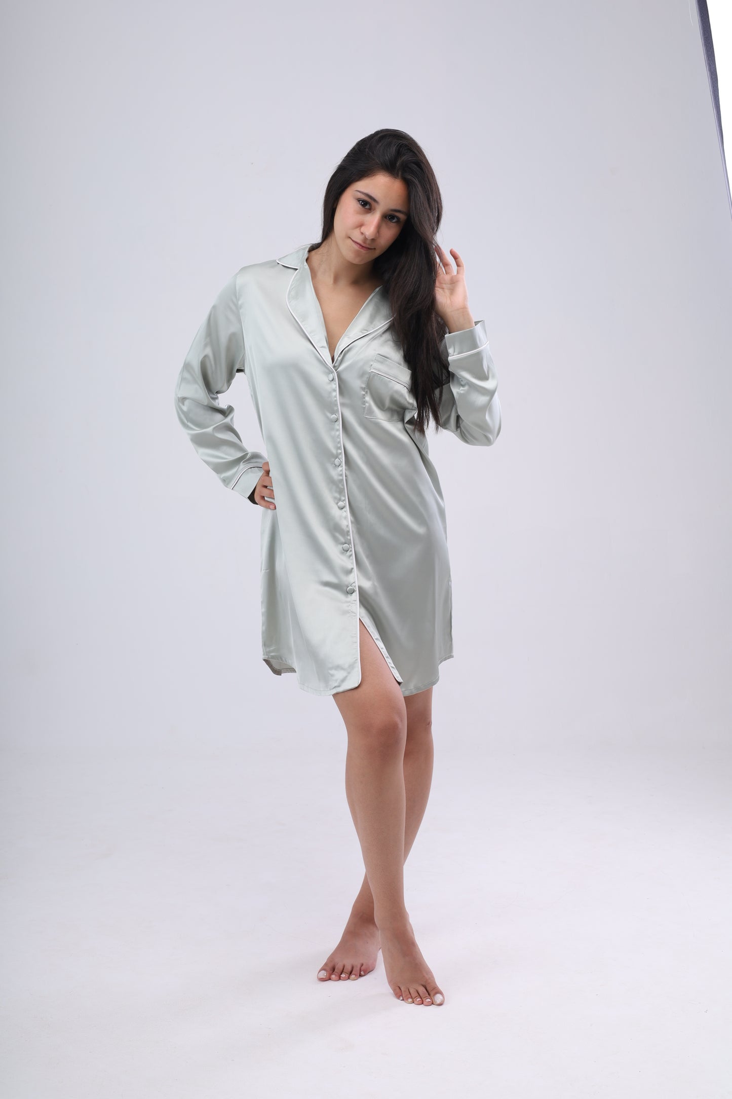 Pastel Green Satin Night Dress