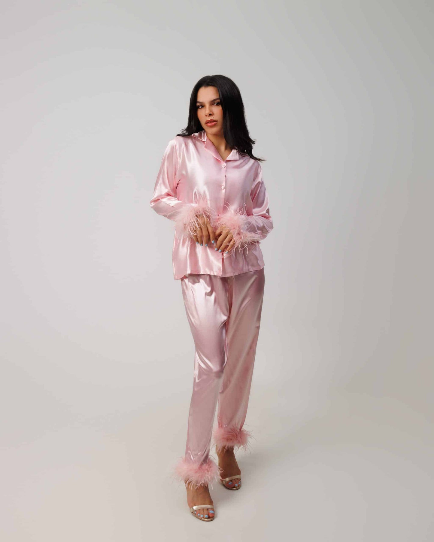 Pink Satin Feathers Pajama