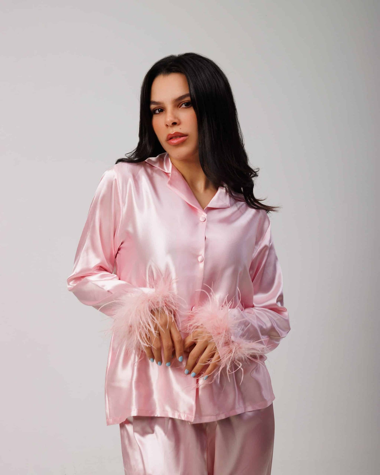 Pink Satin Feathers Pajama